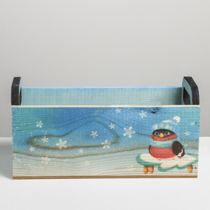 Деревянный ящик с ручками «Снегири», 24.5 × 5 × 10 см 