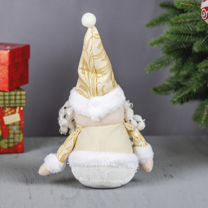 Мягкая игрушка "Дед Мороз - длинные ножки" сидит 35,5 см золото с белым 