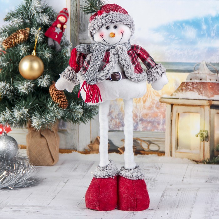 Мягкая игрушка "Снеговик в шубке - длинные ножки" стоит 17*56 см 