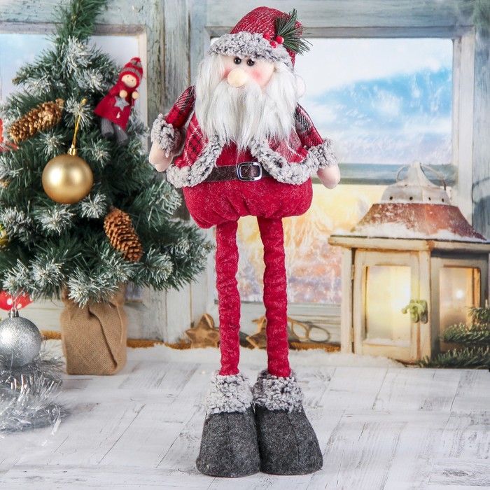 Мягкая игрушка "Дед Мороз в шубке - длинные ножки" стоит 17*56 см 