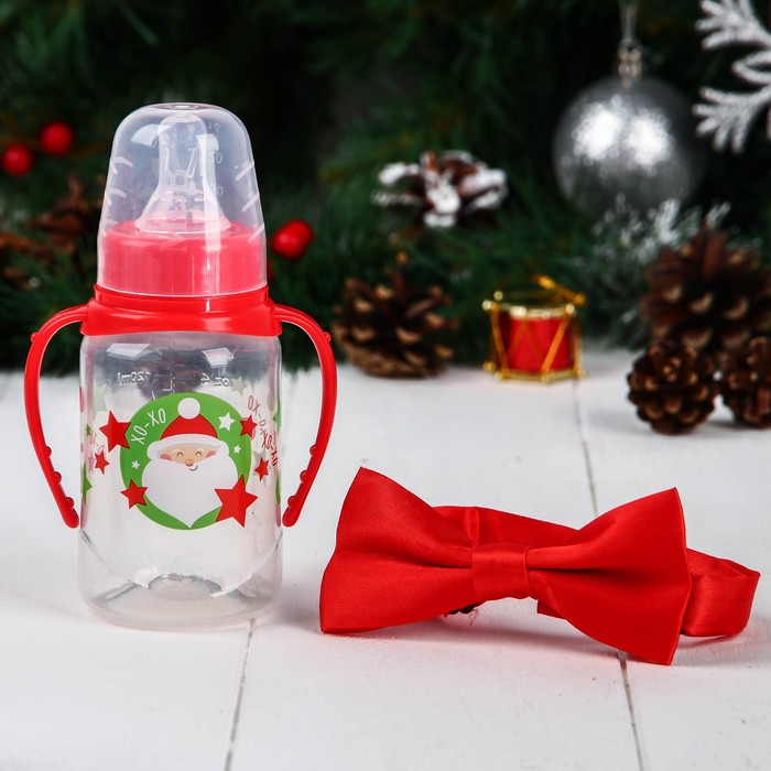 Новый год, подарочный детский набор «Дед Мороз», 2 предмета: бутылочка для кормления 150 мл + бабочка на шею 