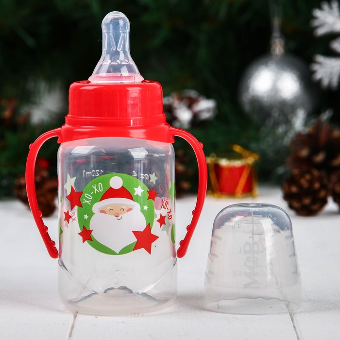 Новый год, подарочный детский набор «Дед Мороз», 2 предмета: бутылочка для кормления 150 мл + бабочка на шею 