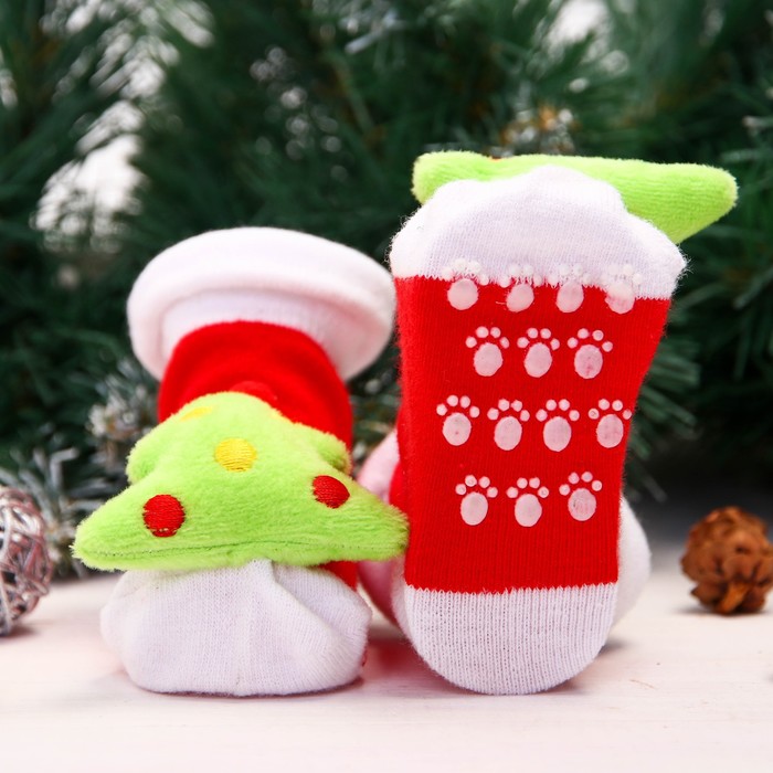 Новый год,подарочный набор: браслетики + носочки- погремушки "Дед мороз", р-р носочков 10-14 (10-14 см) 
