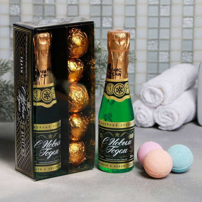 Подарочный набор "Российское шампанское": гель для душа, бурлящие шары 