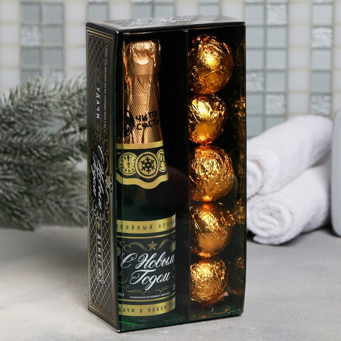 Подарочный набор "Российское шампанское": гель для душа, бурлящие шары 