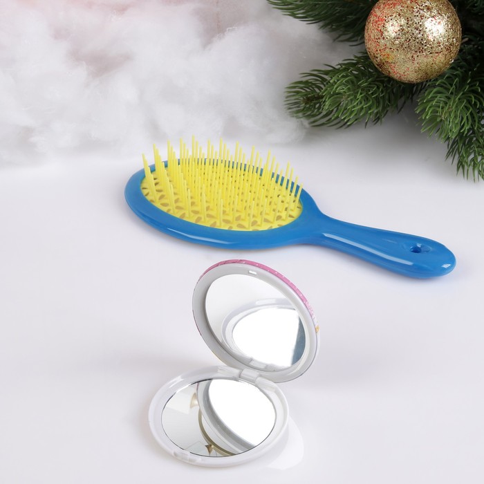 Подарочный набор «Новый год - Бантики», 3 предмета: зеркало, массажная расчёска, открытка, цвет МИКС 
