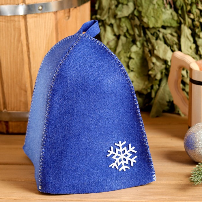 Набор банный подарочный "Попаримся по-новогоднему" (рукавица, шапка), войлок, синий 