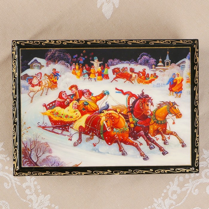 Шкатулка «Русские гуляния», 17×22 см, лаковая миниатюра 