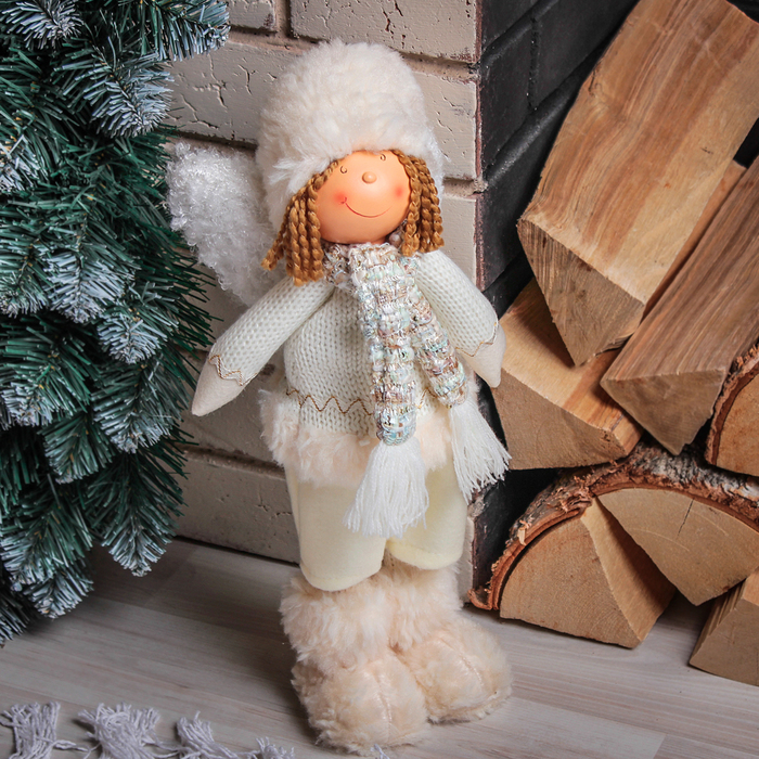 Кукла интерьерная "Мальчик-ангелочек в меховых валенках" 40 см 
