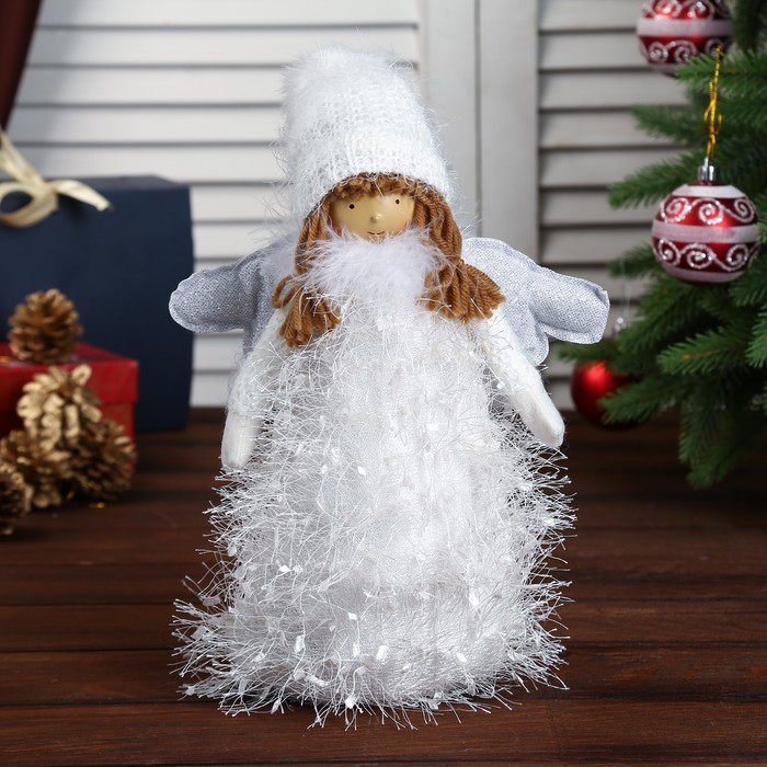 Кукла интерьерная "Ангелочек в белой шубке-травке" 43х12х12 см 