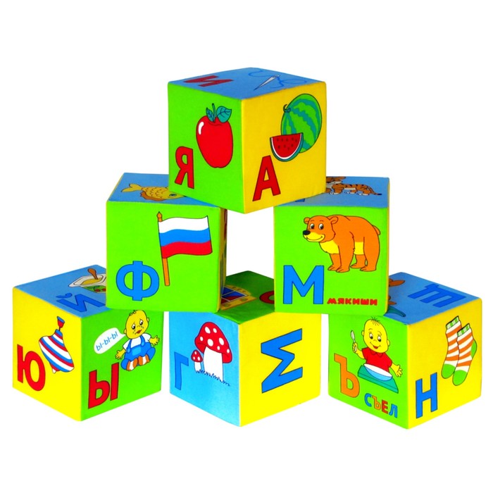 Набор развивающих мягких кубиков "Азбука в картинках", 6 штук 
