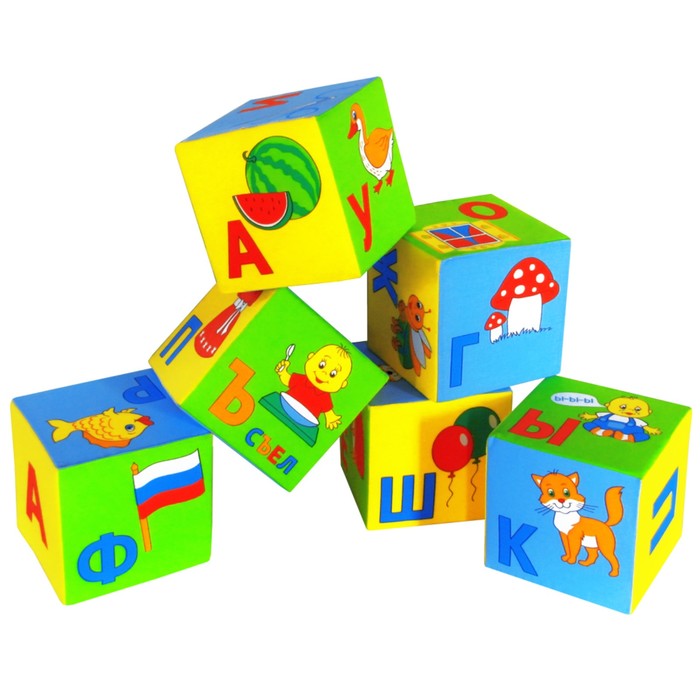 Набор развивающих мягких кубиков "Азбука в картинках", 6 штук 