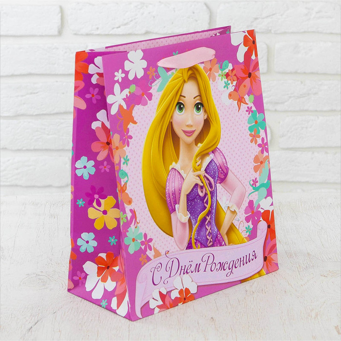 Пакет ламинированный вертикальный "Цветочного Дня Рождения!", Принцессы Дисней, 23 х 27 х 11.5 см 