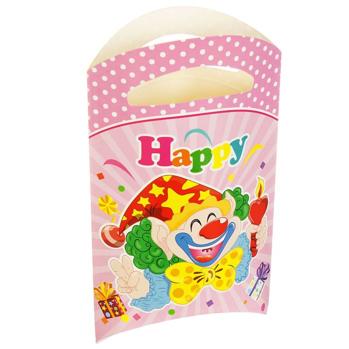 Пакет подарочный 14*24 см "Клоун" со свечой, розовый цвет (набор 6 шт) 