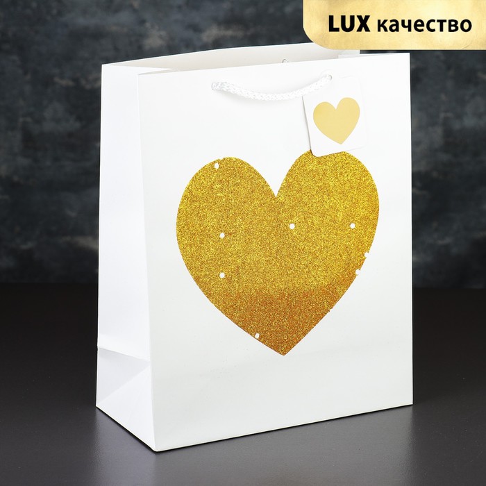 Пакет ламинированный "Золотое сердце", люкс, 32 х 42 х 11,5 см 