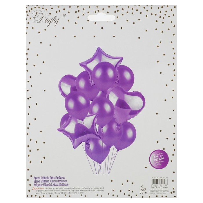 Букет из шаров "Сердца и звезды", латекс, фольга, набор 14 шт, цвет фиолетовый 
