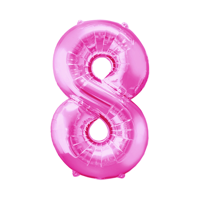 Шар фольгированный 32", цифра 8, индивидуальная упаковка, цвет розовый 