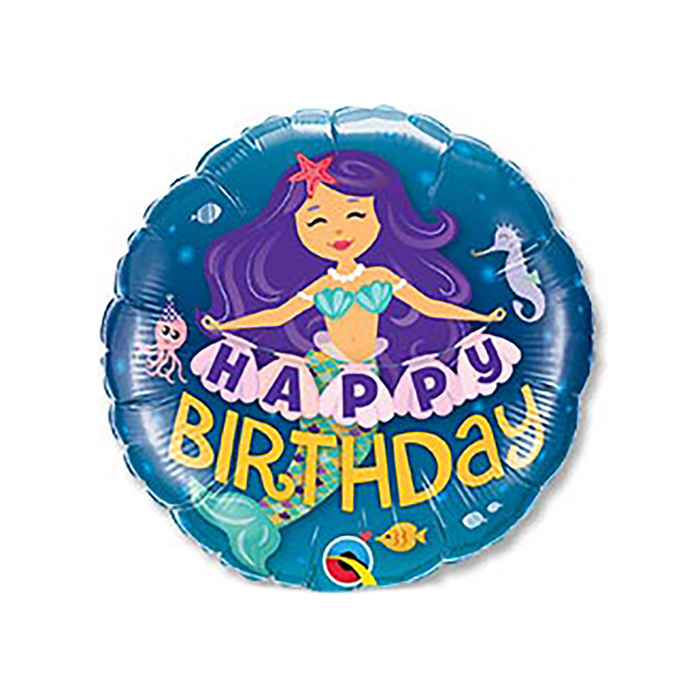 Шар фольгированный 18" "С днём рождения!", русалка, фиолетовые волосы 