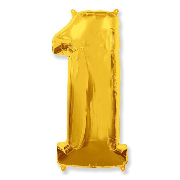 Шар фольгированный 40" "Цифра 1", цвет золотой 
