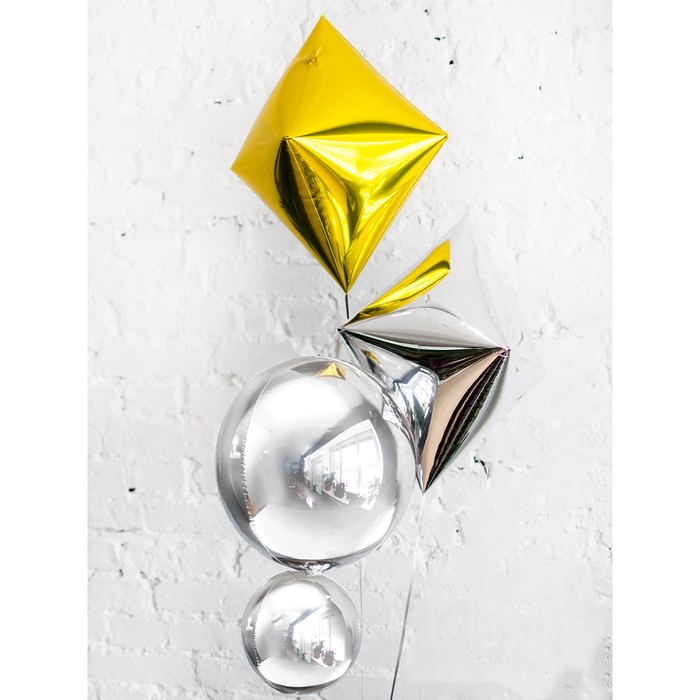 Шар фольгированный 17" 3D-алмаз, металл, цвет золотой 