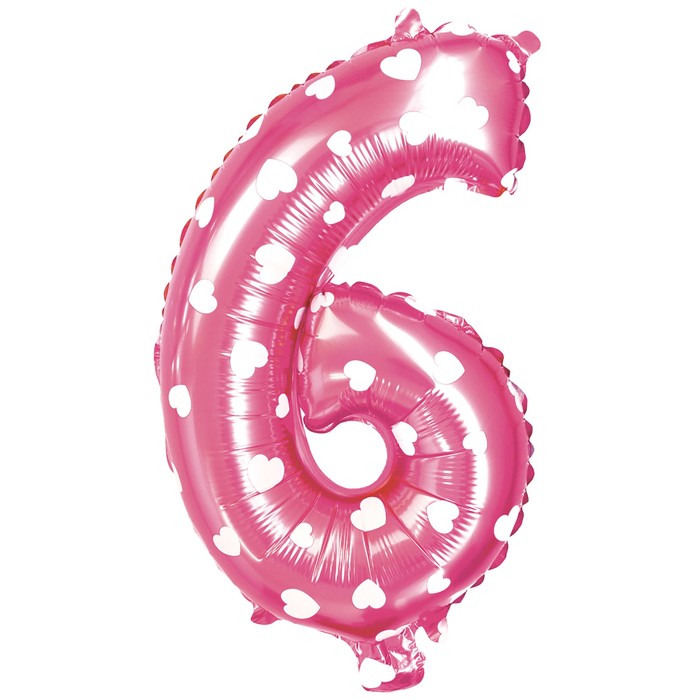 Шар фольгированный 40", цифра 6, сердца, индивидуальная упаковка, цвет розовый 