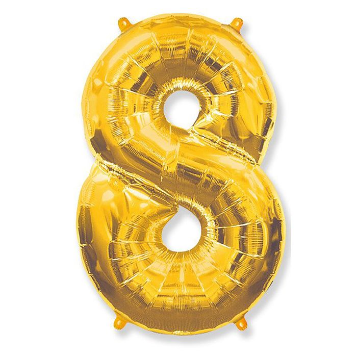 Шар фольгированный 40" "Цифра 8", цвет золотой 