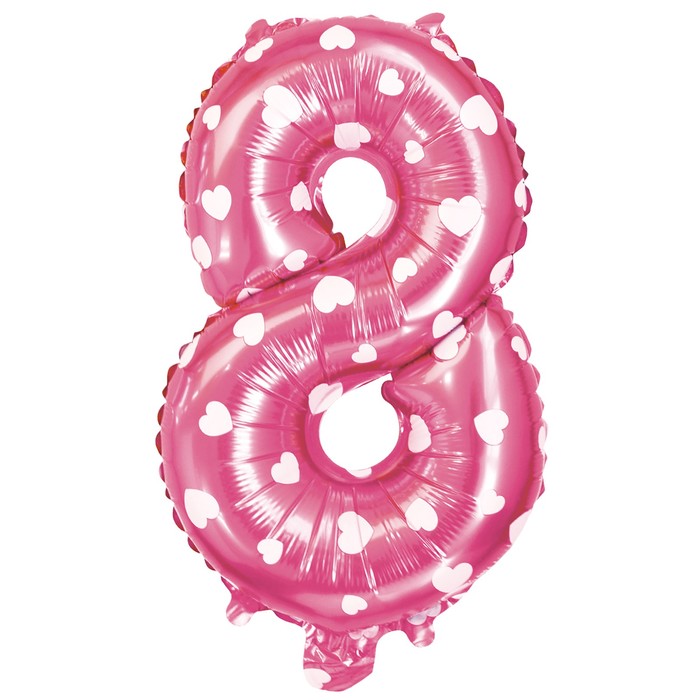 Шар фольгированный 16", цифра 8, сердца, индивидуальная упаковка, цвет розовый 