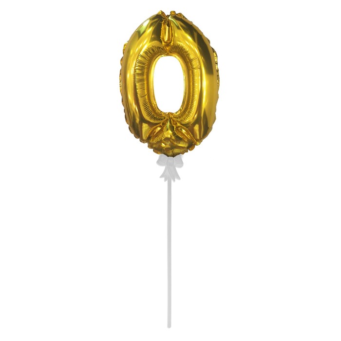 Шар-самодув 6" "Цифра 0" с палочкой, индивидуальная упаковка, цвет золотой 