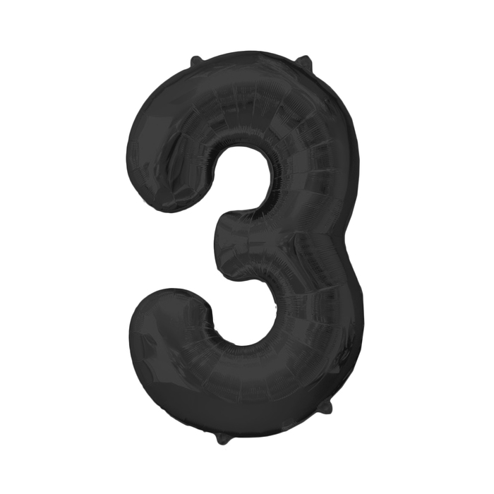 Шар фольгированный 40" Цифра 3, индивидуальная упаковка, цвет чёрный 