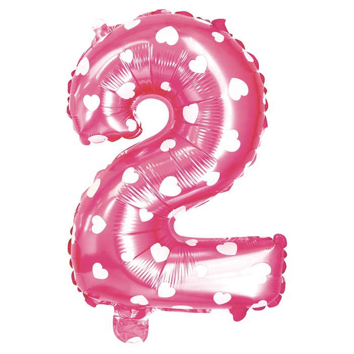 Шар фольгированный 32" Цифра 2, сердца, индивидуальная упаковка, цвет розовый 