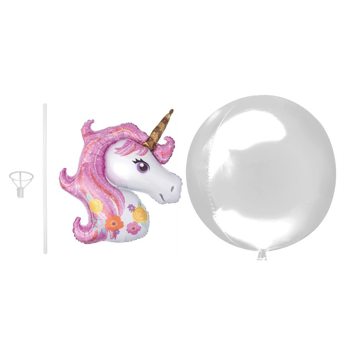 Шар полимерный 18" "Единорог розовый" с палочкой, шар в шаре 