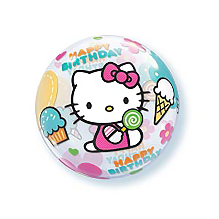 Шар полимерный 22" BUBBLE "С днём рождения!", Hello Kitty, прозрачный 