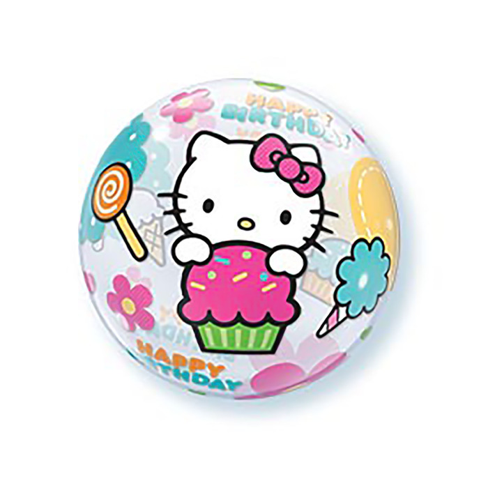 Шар полимерный 22" BUBBLE "С днём рождения!", Hello Kitty, прозрачный 