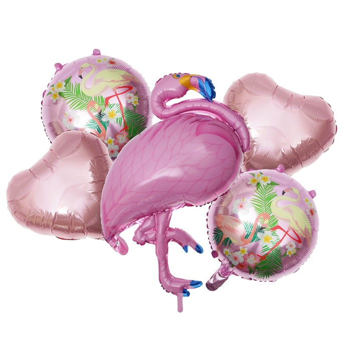 Букет из шаров "Фламинго", фольга,  набор из 5 шт. 