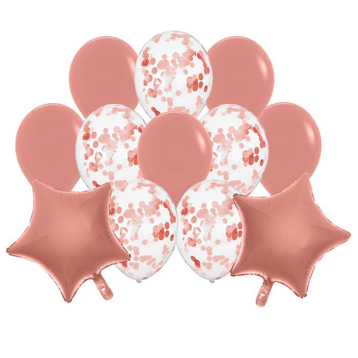 Букет из шаров "Праздничный" конфетти, фольга, латекс, набор 12 шт, цвет розовое золото 