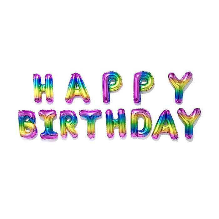 Шар фольгированный 16" "С днем рождения", заглавные буквы, разноцветный 