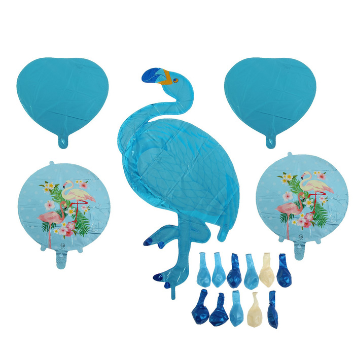 Букет из шаров "Фламинго", фольга, латекс, набор 16 шт, цвет голубой 