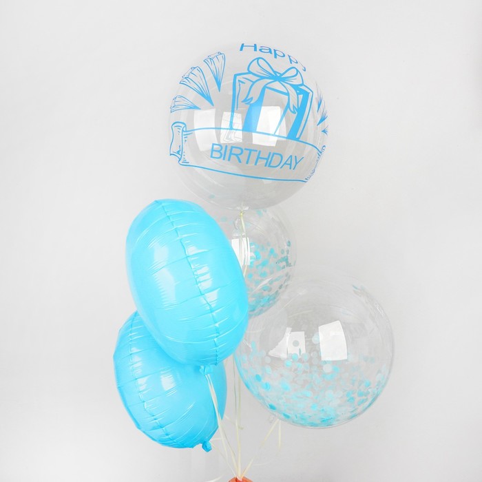 Букет из шаров "День рождения", полимер, фольга, набор 5 шт., цвет голубой 
