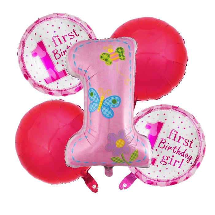 Букет из шаров "Первый день рождения малышки", фольга, набор 5 шт. 