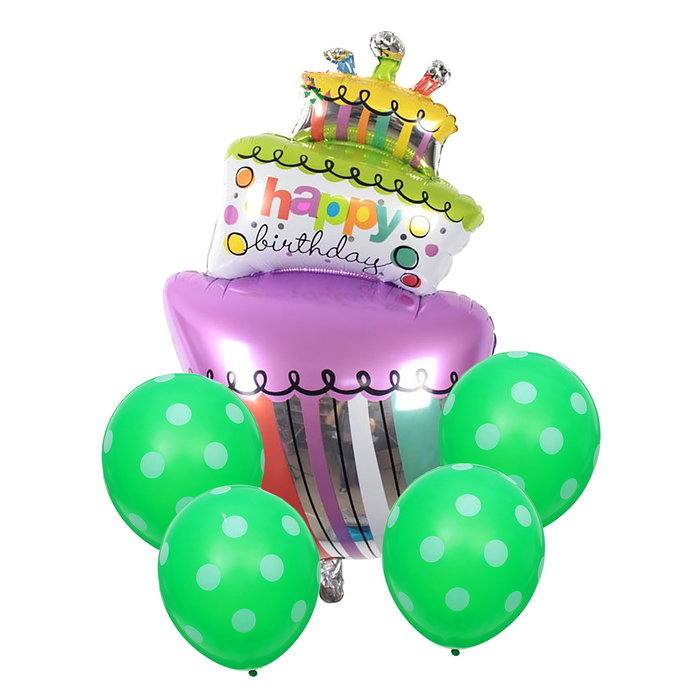 Букет из шаров "С днём рождения!", торт, фольга, латекс, набор 5 шт. 