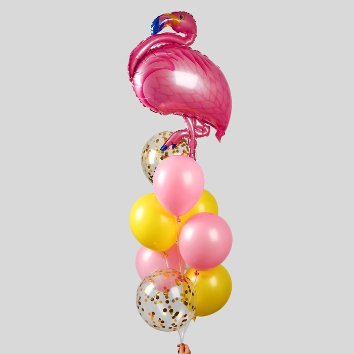 Фонтан из шаров "Фламинго", с конфетти, латекс, фольга,10 шт. 