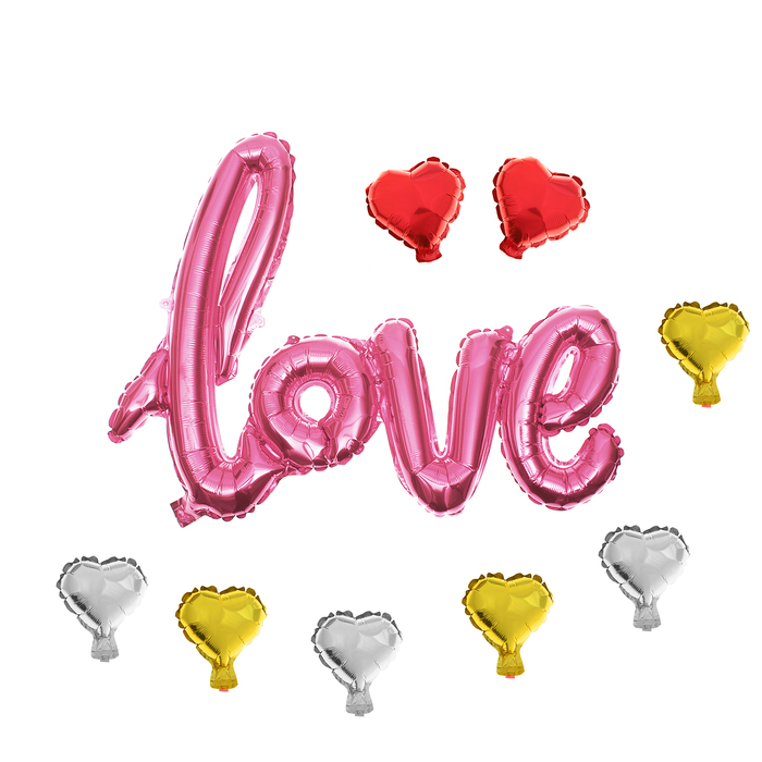 Шар фольгированный "Надпись Любовь" 38", прописные буквы, 8 сердец, цвет розовый 