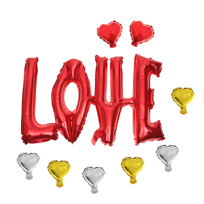 Шар фольгированный "Надпись Любовь" 38", заглавные буквы, 8 сердец, цвет красный 