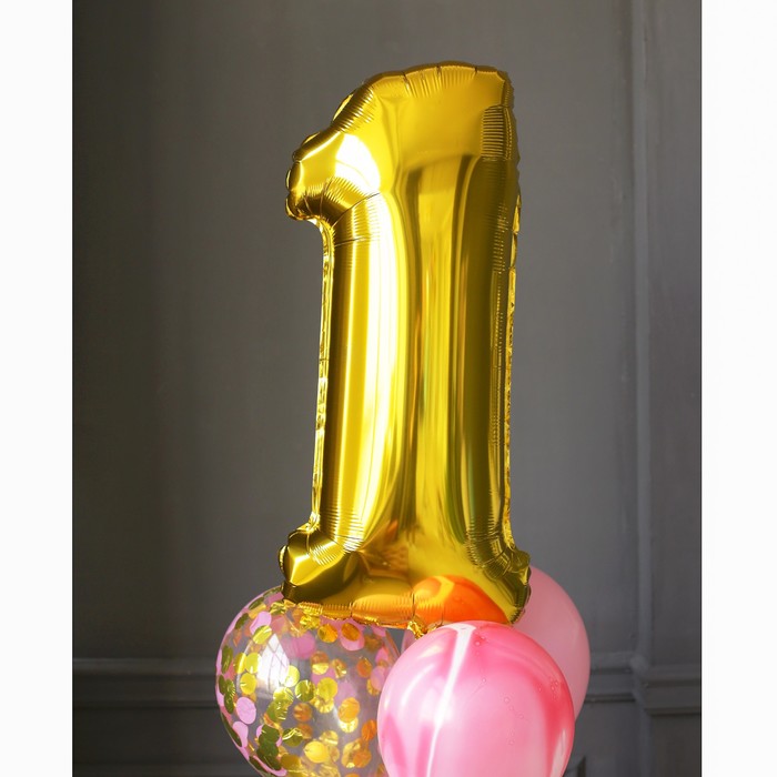 Фонтан из шаров "1 годик", для девочки, латекс, фольга, 10 шт. 