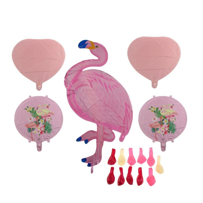 Букет из шаров "Фламинго", фольга, латекс, набор 16 шт, цвет розовый 