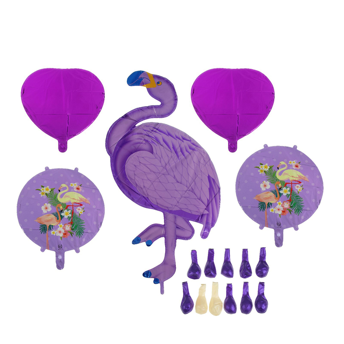 Букет из шаров "Фламинго", фольга, латекс, набор 16 шт, цвет фиолетовый 