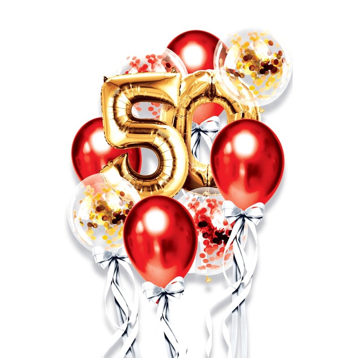 Фонтан из шаров "50 лет", с конфетти, латекс, фольга, 10 шт. 