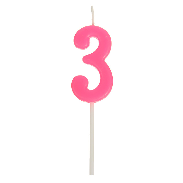 Свеча в торт цифра 3, розовый 