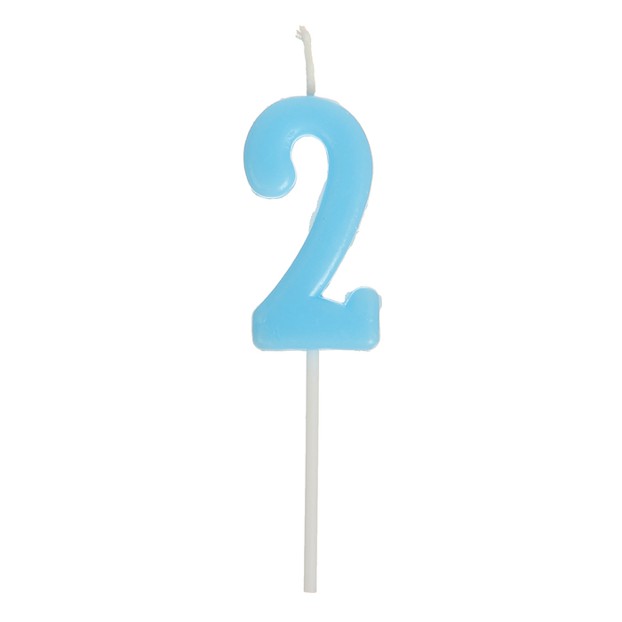 Свеча в торт цифра 2, голубой 