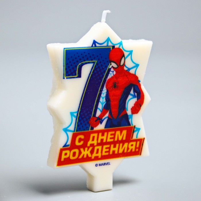 Свеча в торт 7 "С Днем Рождения", Человек-паук, 5.1 х 7.9 см 
